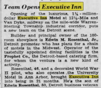 Executive Inn Motel - June 1960 Operning Announcement